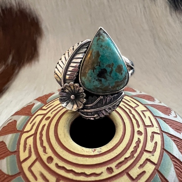 ❤️ Kingman Turquoise Decorative Statement Navajo Western Sterling Ring Sz 6.25 - Picture 12 of 16